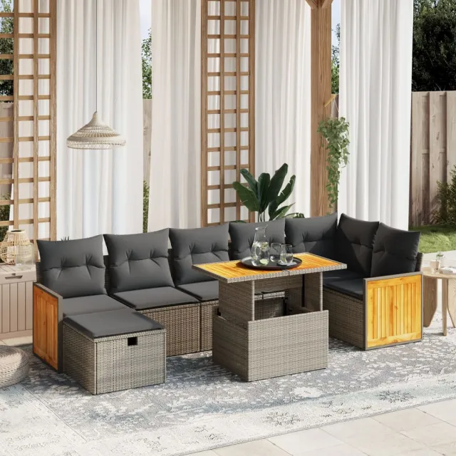 vidaXL 8-delige Loungeset met kussens poly rattan grijs, foto 2