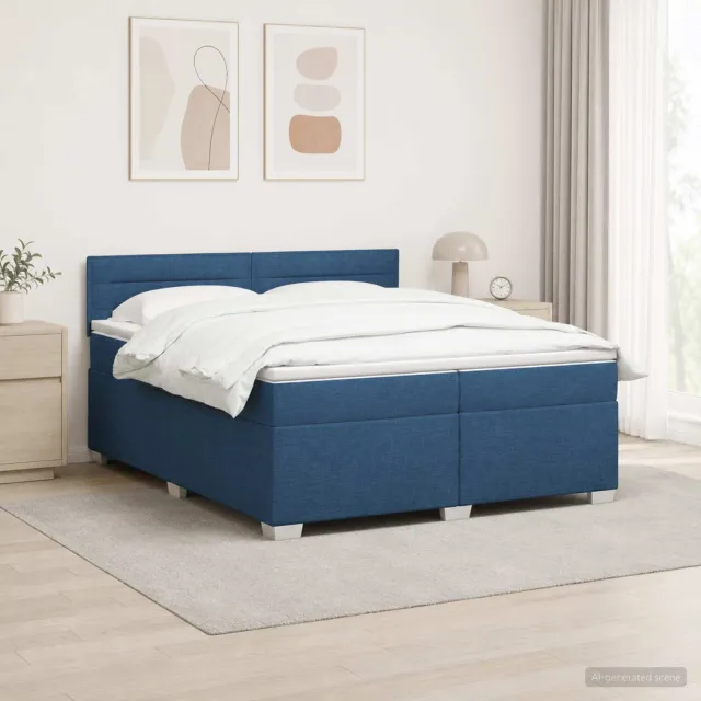 vidaXL Boxspring Bed met Matras en LED Blauw 200 x 200 cm Stof
