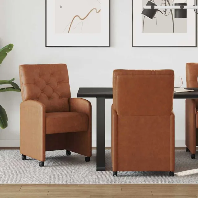 vidaXL Eetkamerstoelen met Wieltjes 2 st Kunstleer Bruin