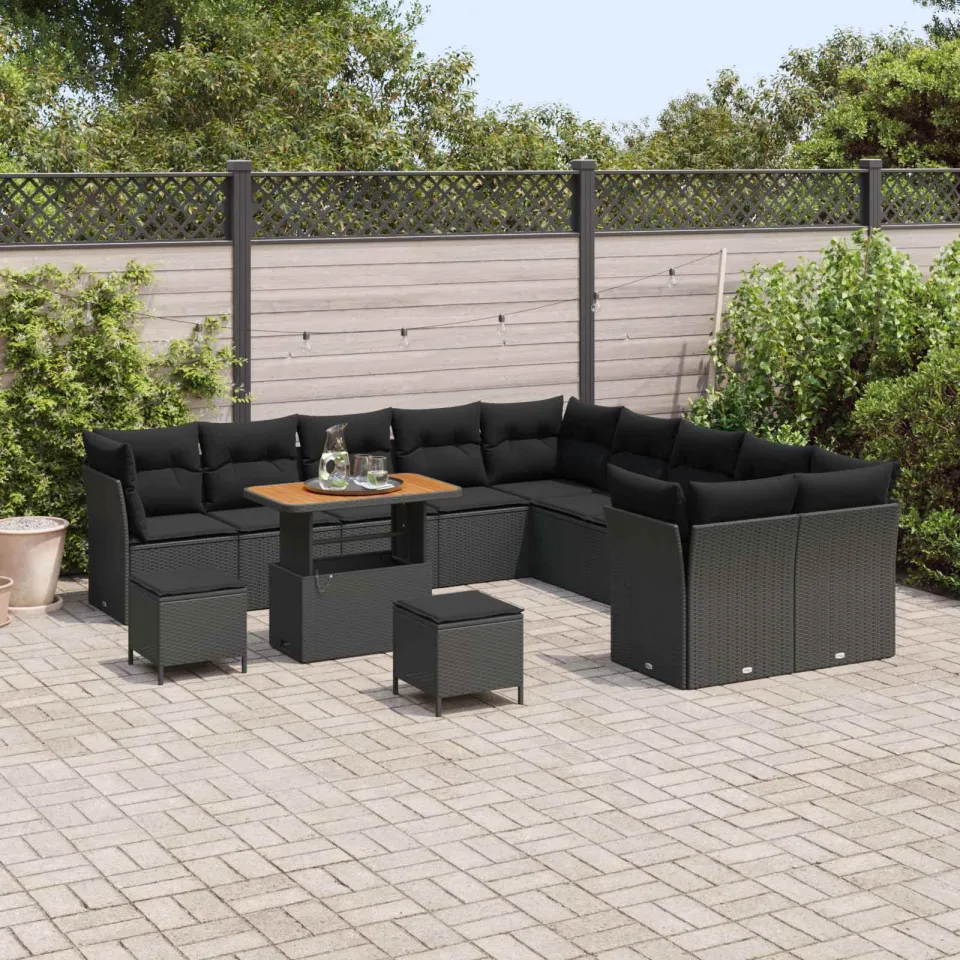 vidaXL Tuinbankenset 13 st Zwart poly rattan, foto 3