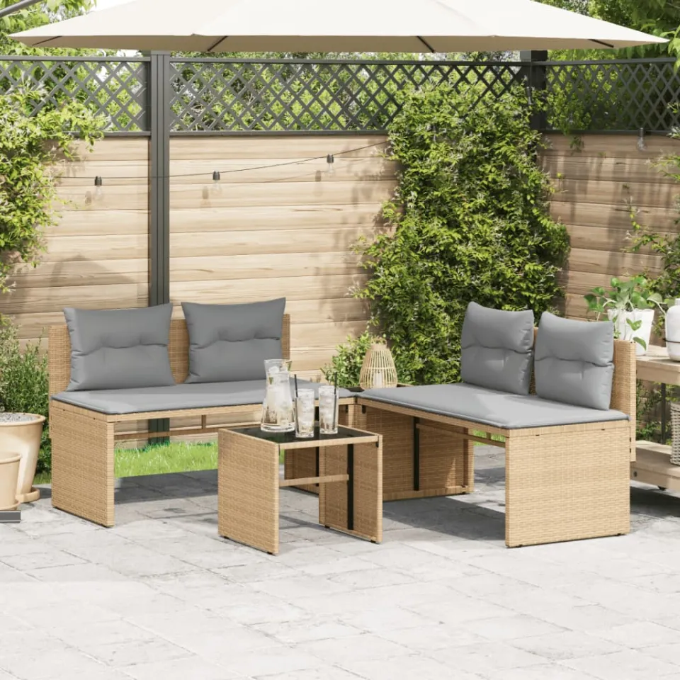 vidaXL 4-delige Loungeset met kussens poly rattan beige, foto 3