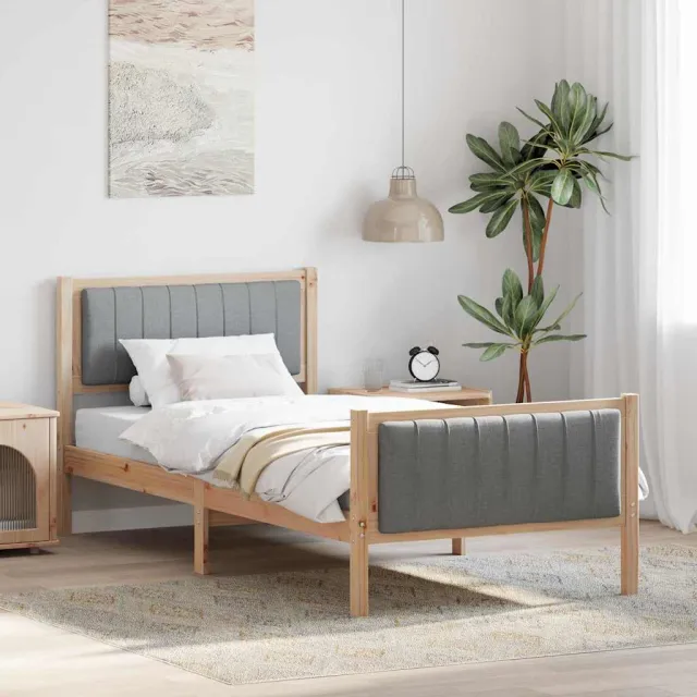 vidaXL Bedframe Bruin en lichtgrijs 90 x 190 cm Massief grenenhout