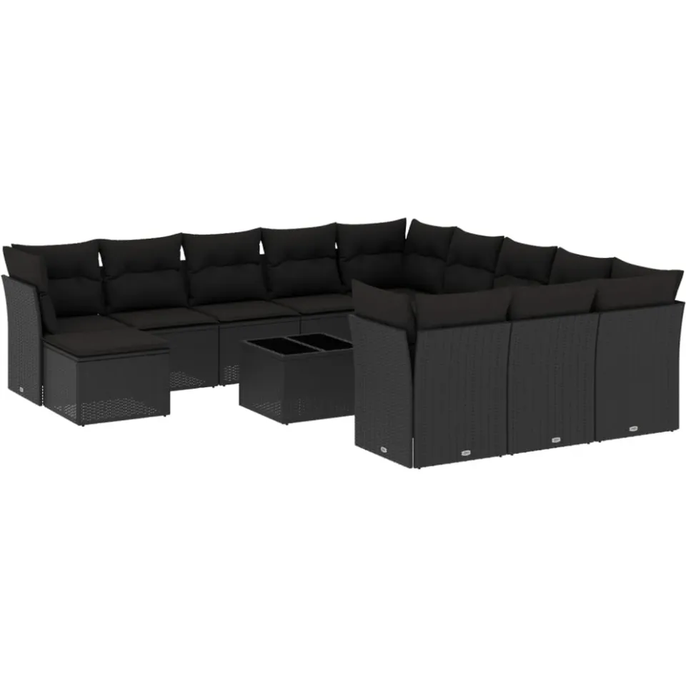 vidaXL 13-delige Loungeset met kussens poly rattan zwart, foto 3
