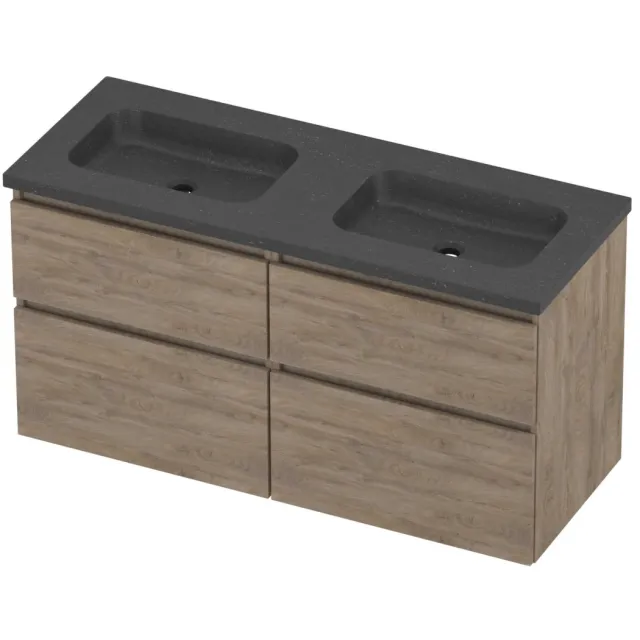 Proline Rollo Badmeubelset Hardsteen Elegant 4 Laden 120x46x62 cm Blue Stone Raw Oak Eiken
