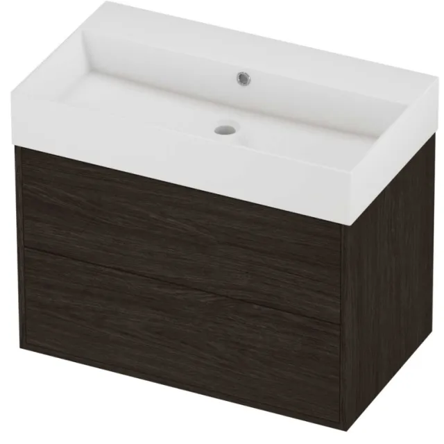 Proline Zara Badmeubelset Porselein Loft Zonder Kraangat 80x46x65 cm Glans Wit Mokka Oak Eiken