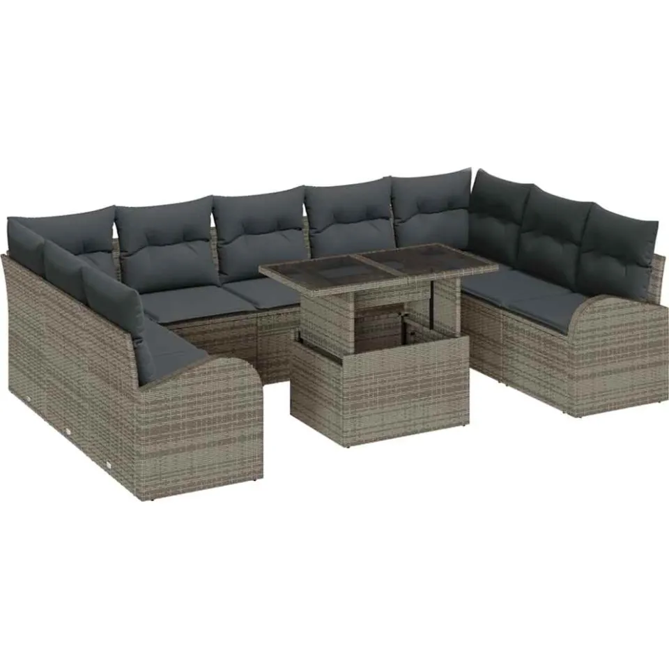 vidaXL Tuin Sofa Set 10 st Grijs Poly riet