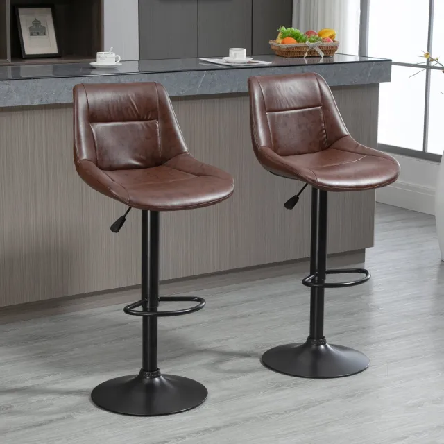 COVREO Barkruk 46,5x50x88-108 cm bruin, kunstleer draaibaar set van 2