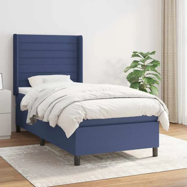 vidaXL Boxspring met matras stof blauw 90x190 cm