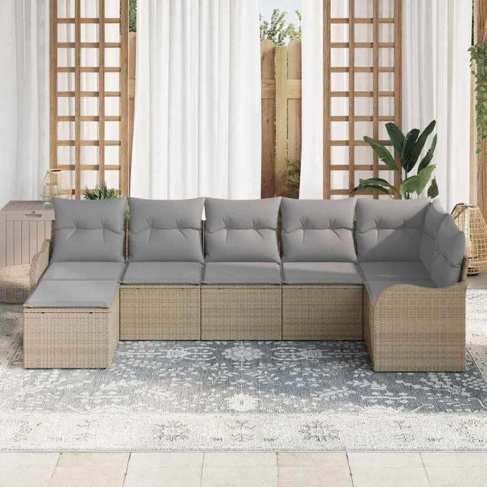 vidaXL Tuin Sofa Set 7 st Beige poly rattan, foto 3