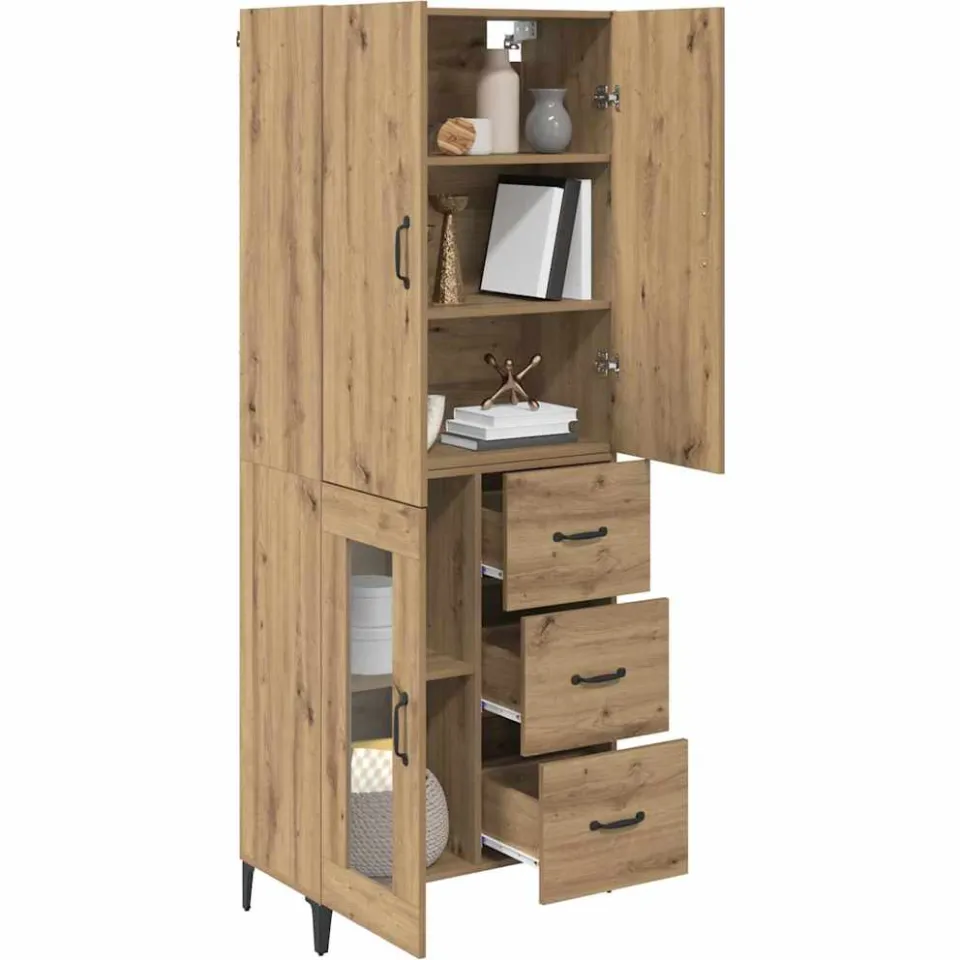 vidaXL Highboard Artisan Eiken 69,5 x 34 x 180 cm Bewerkt hout Bruin