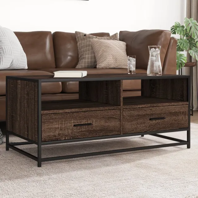 vidaXL Salontafel 100x50x45 cm bewerkt hout en metaal bruin eikenkleur, foto 2