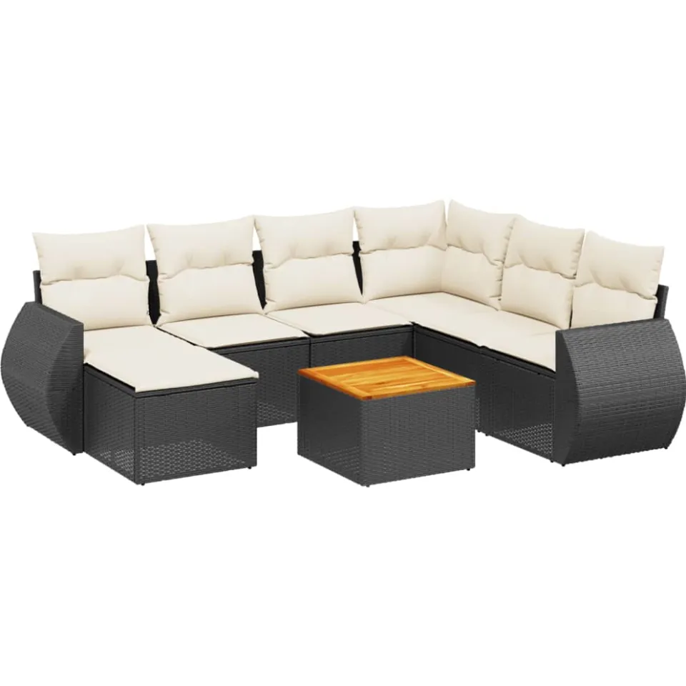 vidaXL 8-delige Loungeset met kussens poly rattan zwart, foto 3