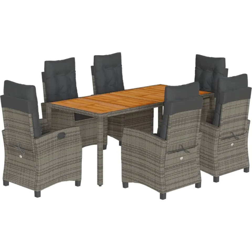 vidaXL 7-delige Tuinset met kussens poly rattan grijs