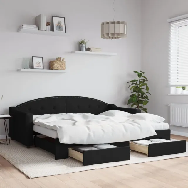 vidaXL Slaapbank met onderschuifbed en lades 90x190 cm stof zwart