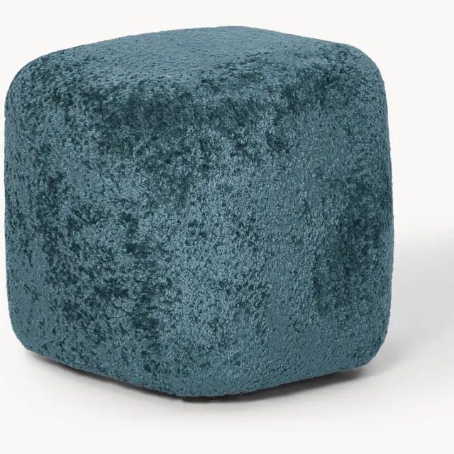 Westwing Collection Hoge teddy bouclé ottoman Wolke Turquoise