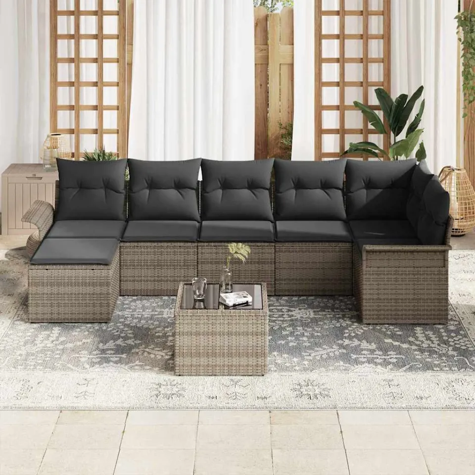 vidaXL Tuin Sofa Set 8 st Grijs poly rattan, foto 3