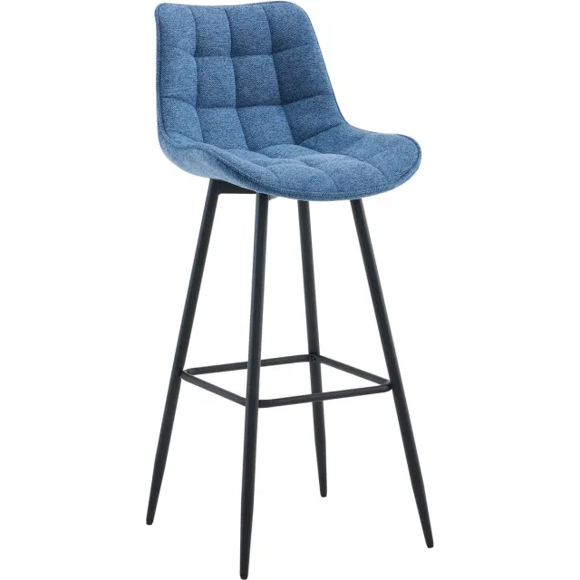 CLP Dartford Barkruk - Met rugleuning - Met voetsteun - Metalen frame - blauw Stof