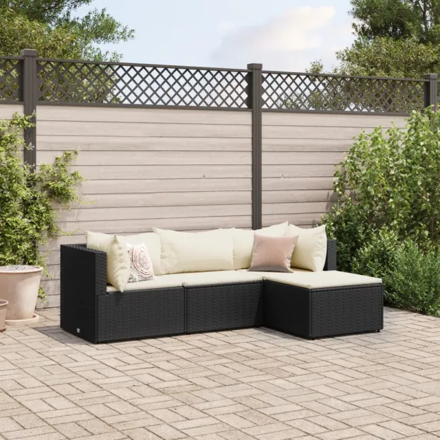 vidaXL 4-delige Loungeset met kussens poly rattan zwart, foto 2