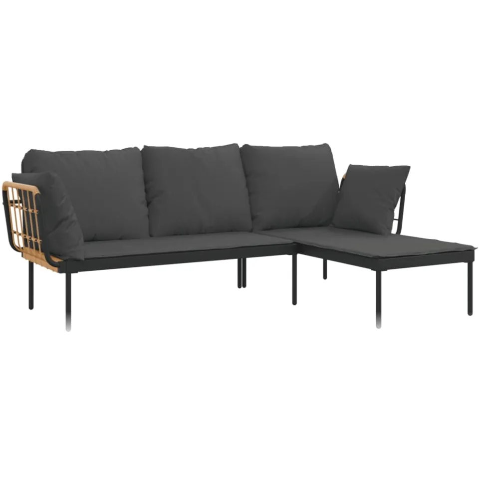 vidaXL 3-delige Loungeset met kussens poly rattan donkergrijs anthraciet, foto 3