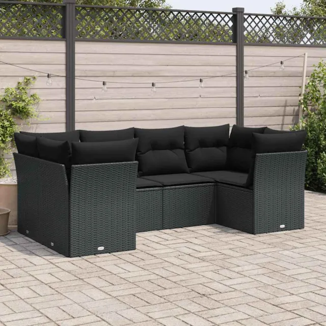 vidaXL 6-delige Loungeset met kussens poly rattan zwart, foto 2