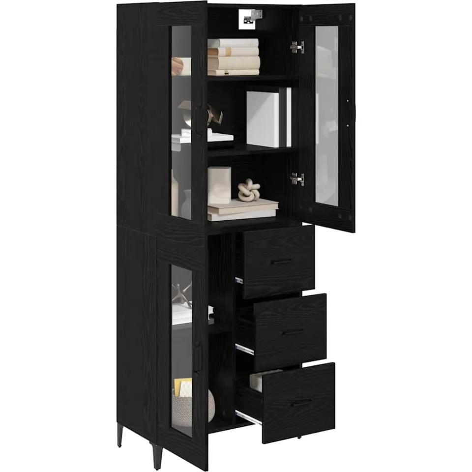 vidaXL Highboard Zwart Eiken 69,5 x 34 x 180 cm Bewerkt hout