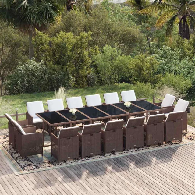 vidaXL 17-delige Tuinset met kussens poly rattan bruin, foto 2