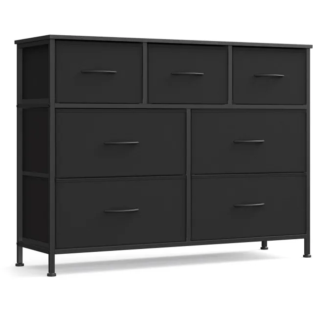 Songmics Saska ladekast met 7 stoffen lades - zwart - 98,8 × 30 × 73,7 cm