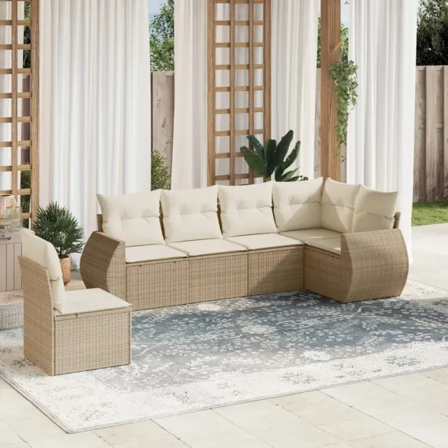 vidaXL 6-delige Loungeset met kussens poly rattan beige, foto 2