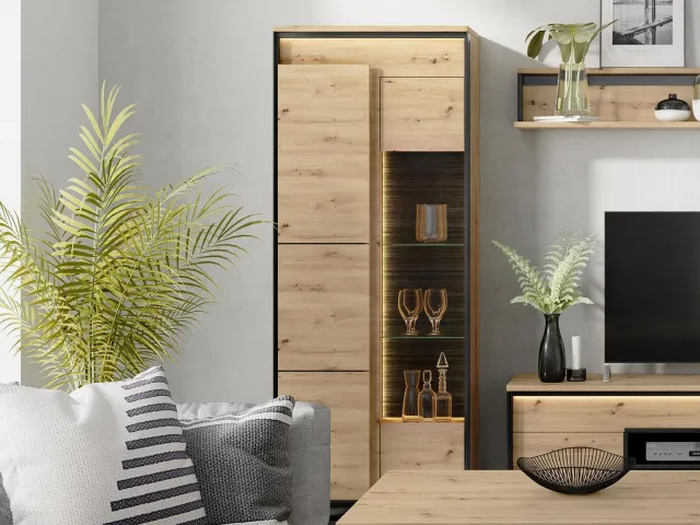 Mobistoxx Kolomkast QUANTINO 2 deuren 195 cm eik artisanaal/zwart met led