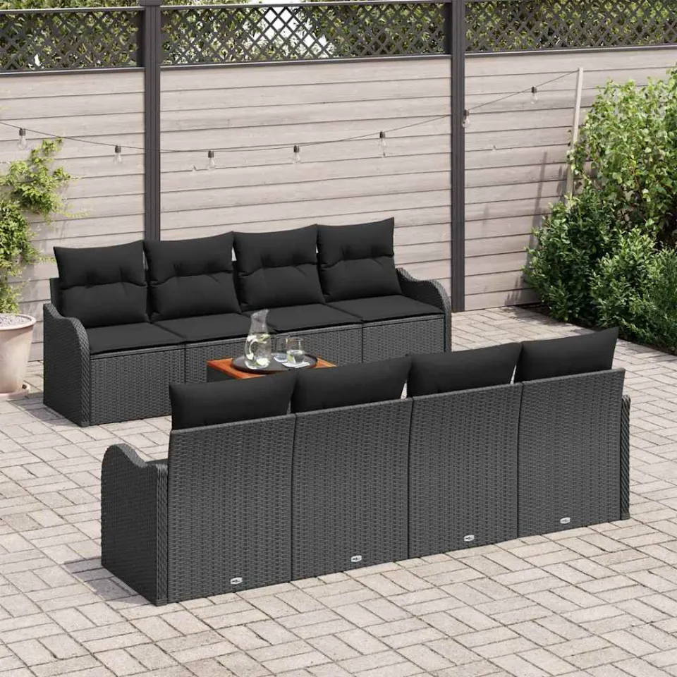vidaXL Tuinbankenset 9 st Zwart poly rattan, foto 3