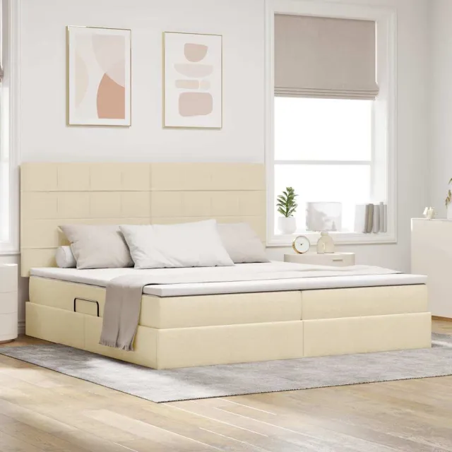 vidaXL Opslag bed met matras met hoofdeinde Crème 200 x 200 cm Stof