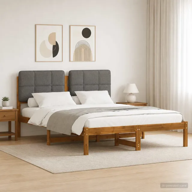 vidaXL Bedframe met gestoffeerd hoofdbord Naturel en lichtgrijs Tan
