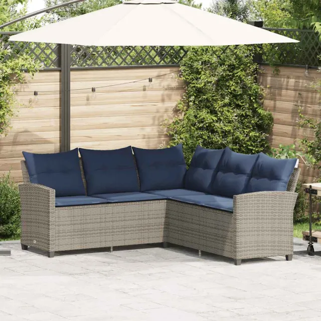 vidaXL Loungebank met kussens L-vormig poly rattan grijs