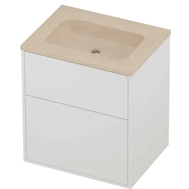 Proline Rollo Badmeubelset Hardsteen Elegant 2 Laden 60x46x67 cm Sand Stone Mat White Mat Wit