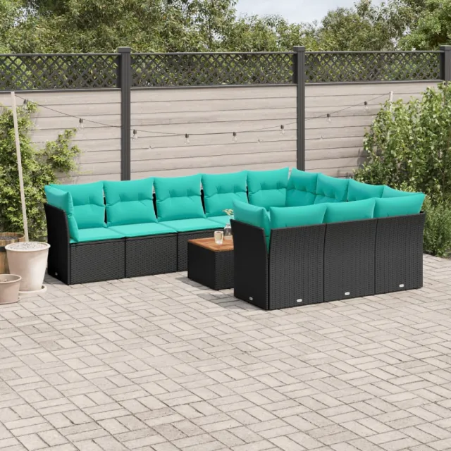 vidaXL 11-delige Loungeset met kussens poly rattan zwart, foto 2