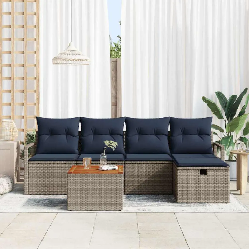 vidaXL Tuinbankenset 6 st Grijs poly rattan
