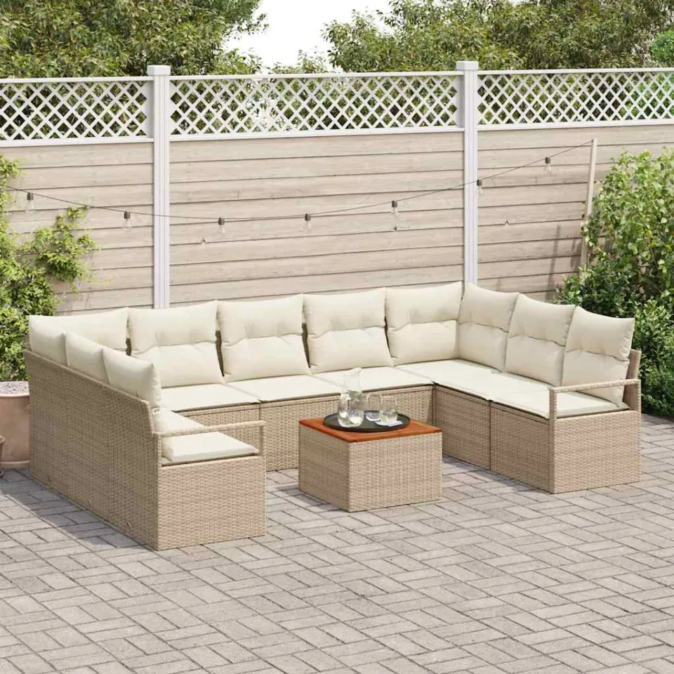 vidaXL Tuinbankenset 10 st Beige en Crème poly rattan, foto 3