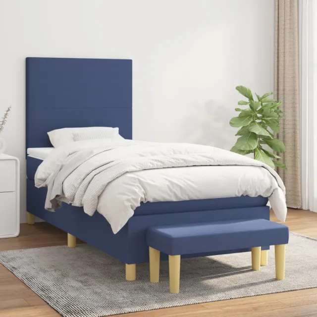 vidaXL Boxspring met matras stof blauw 90x190 cm