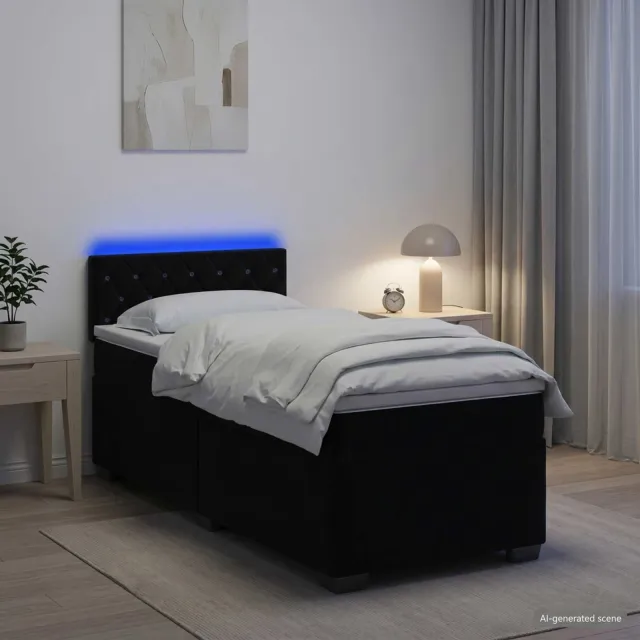 vidaXL Boxspring Bed met Matras en LED Zwart 90 x 200 cm fluweel