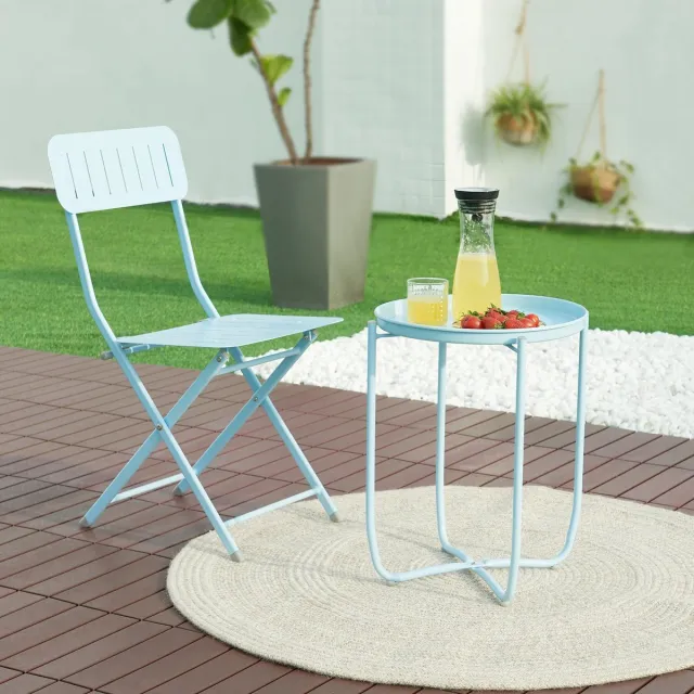 en.casa Tuintafel Sandefjord bijzettafel rond metaal 53xØ40 cm hemelsblauw [en.casa]