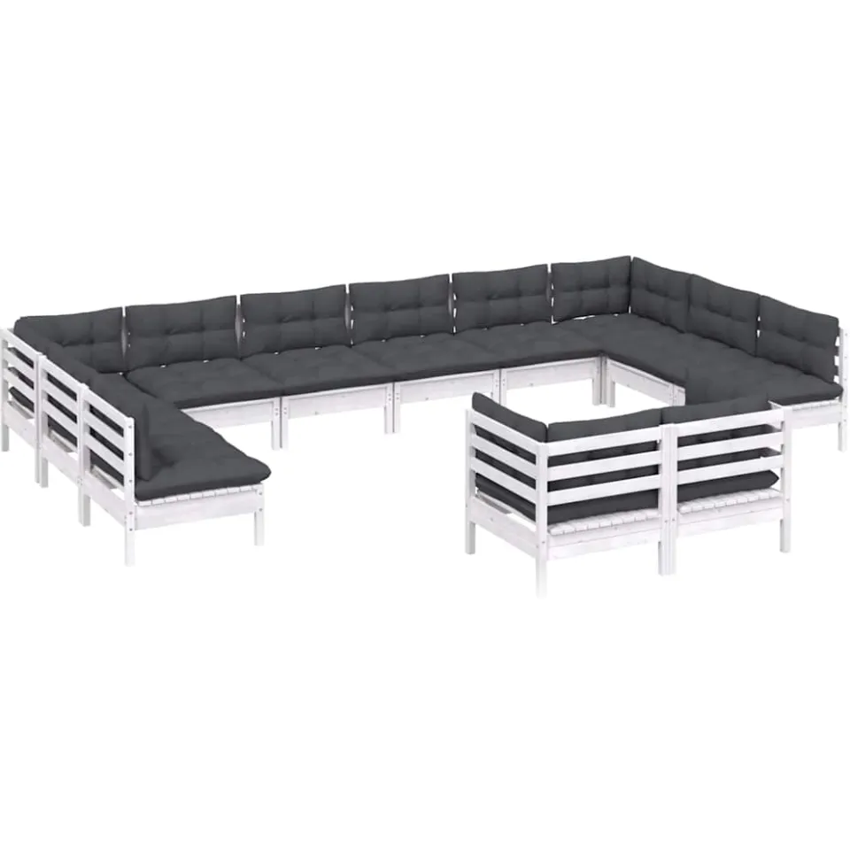 vidaXL 12-delige Loungeset met kussens massief grenenhout wit