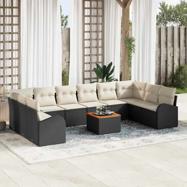 vidaXL Tuinbankenset 11 st Zwart en Crème poly rattan