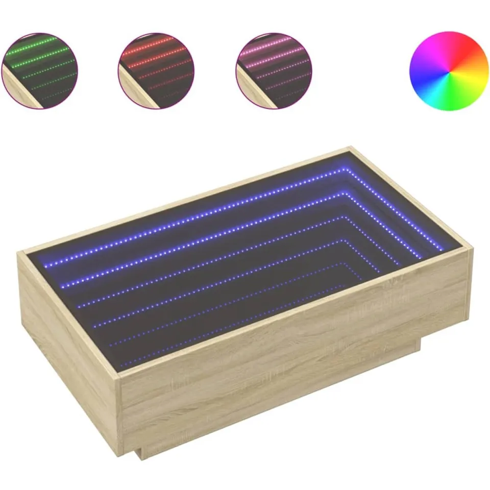 vidaXL Salontafel met LED 90x50x30 cm bewerkt hout sonoma eikenkleurig, foto 3