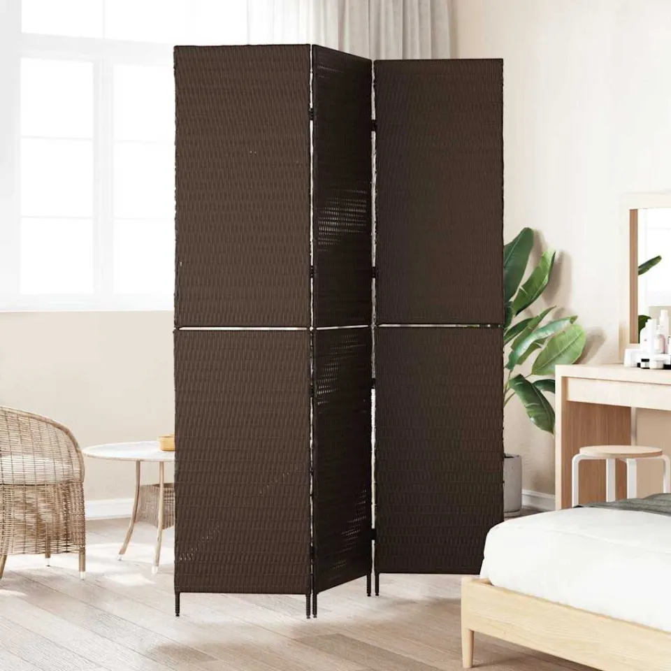 vidaXL Kamerverdeler Bruin 146 x 180 cm poly rattan, foto 3