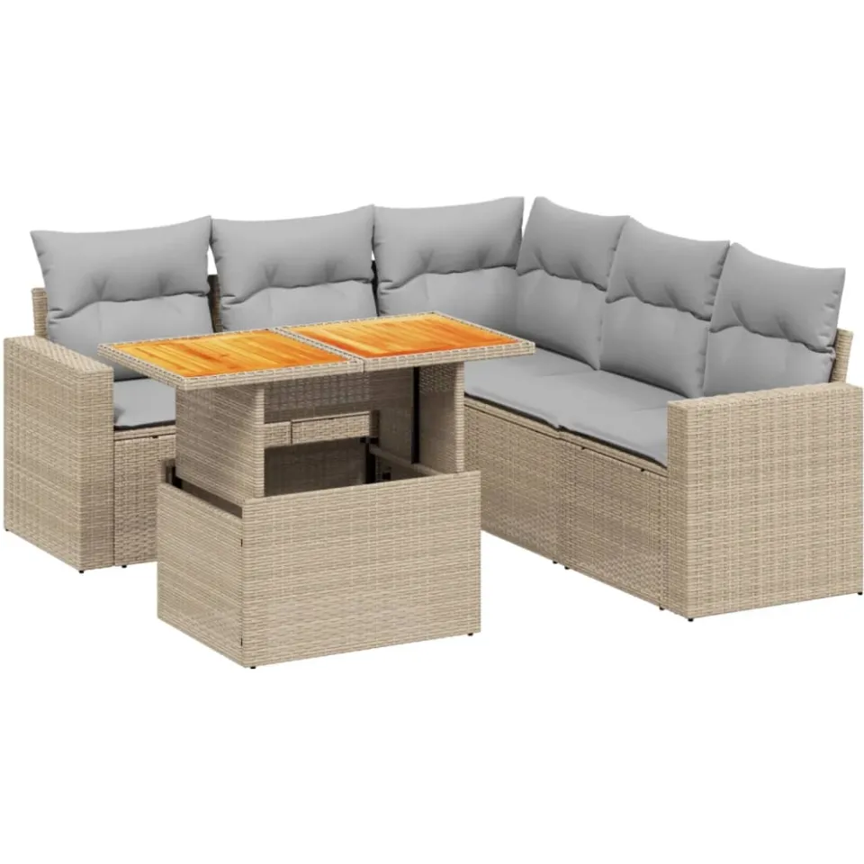 vidaXL 6-delige Loungeset met kussens poly rattan beige, foto 3