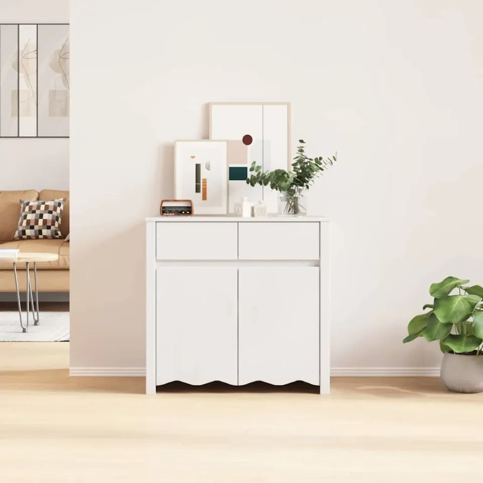 vidaXL Dressoir Drammen Wit 79 x 43 x 75.5 cm Massief grenenhout, foto 4