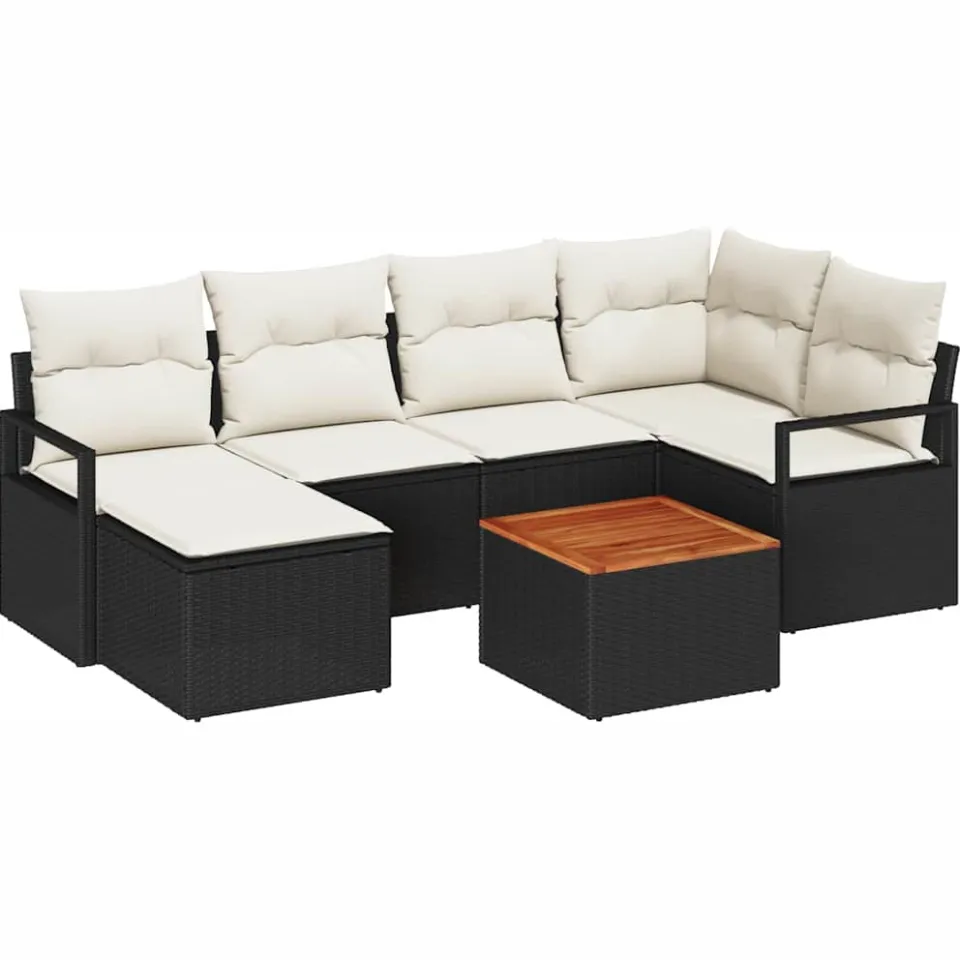 vidaXL Tuinbankenset 7 st Zwart poly rattan