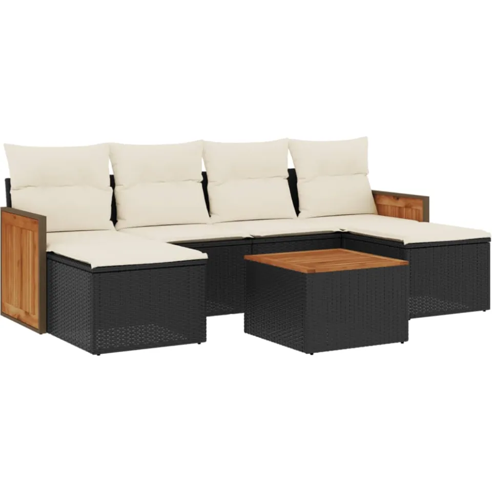vidaXL 7-delige Loungeset met kussens poly rattan zwart, foto 3