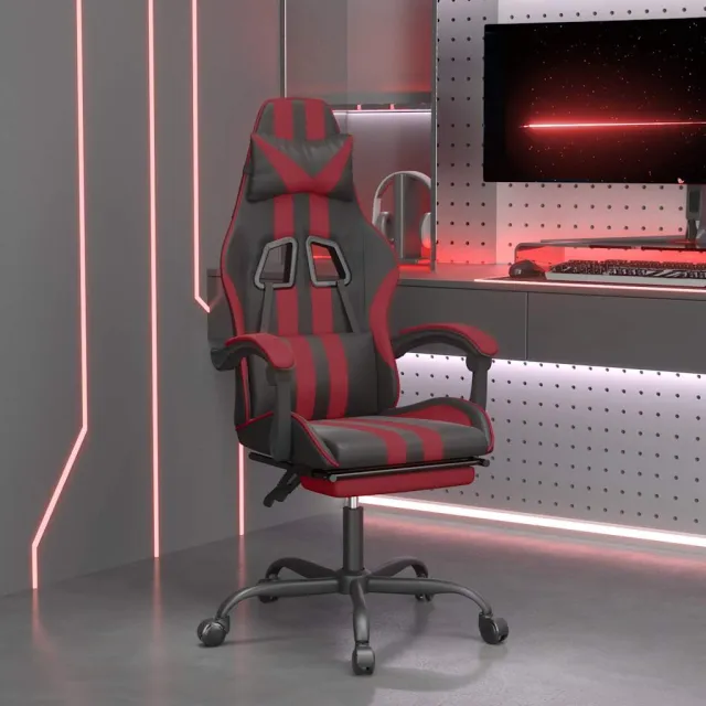 vidaXL Gamestoel draaibaar met voetensteun kunstleer zwart en wijnrood, foto 2