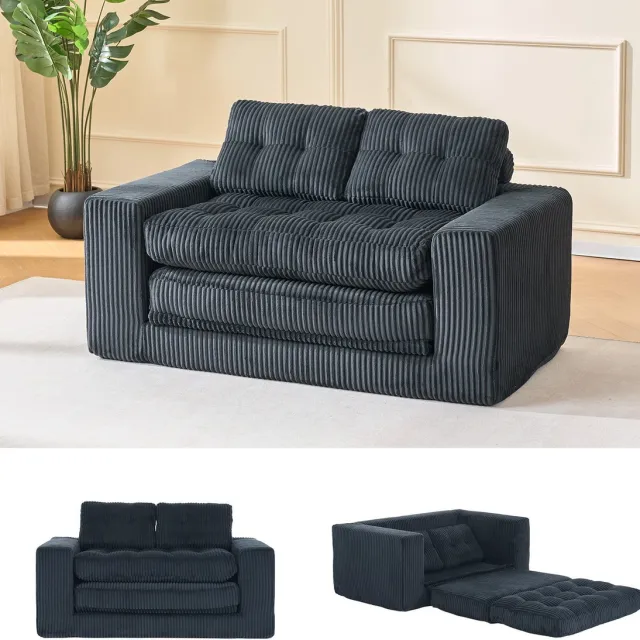 MODFU Slaapbank - 2-In-1 - Frameloos - Modern - Voor Kleine Ruimtes - Cordstof - Zwart